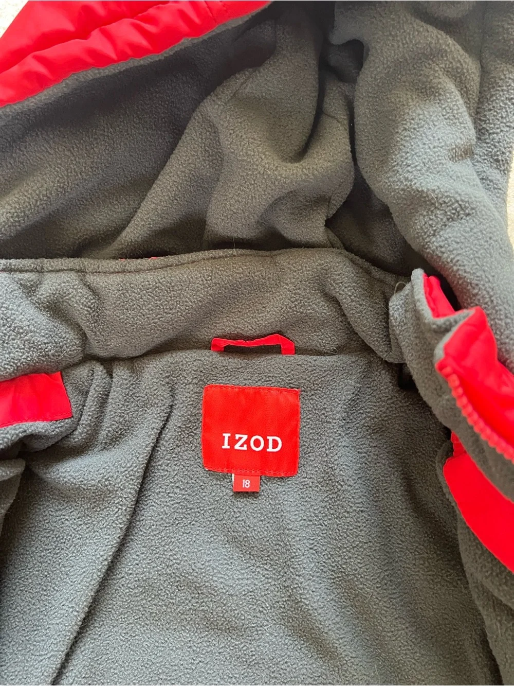 Izod Red Kids' Puffer Jacket with Hood Size 18